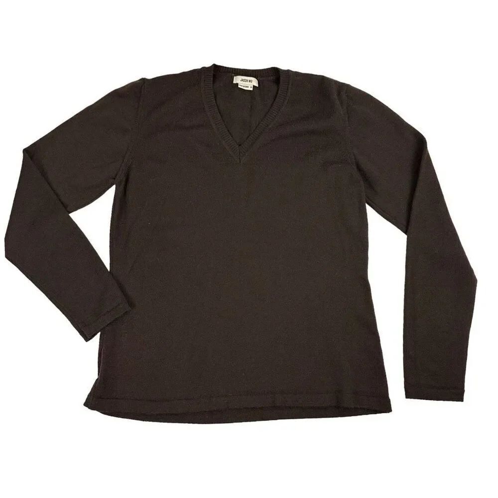 Jason Wu Brown Wool Chocolate V-Neck size XS Sweater Long Sleeve